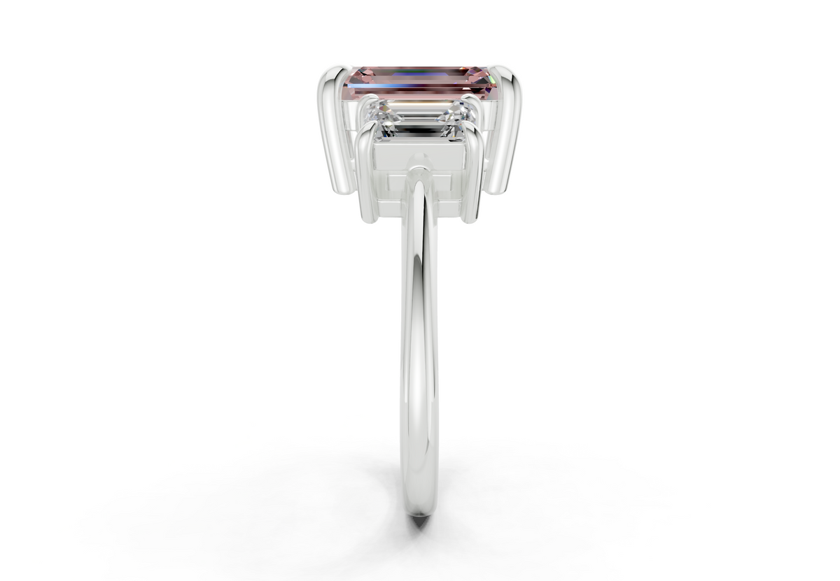Valencia Pink Diamond Three Stone Emerald Cut 2mm Engagement Ring