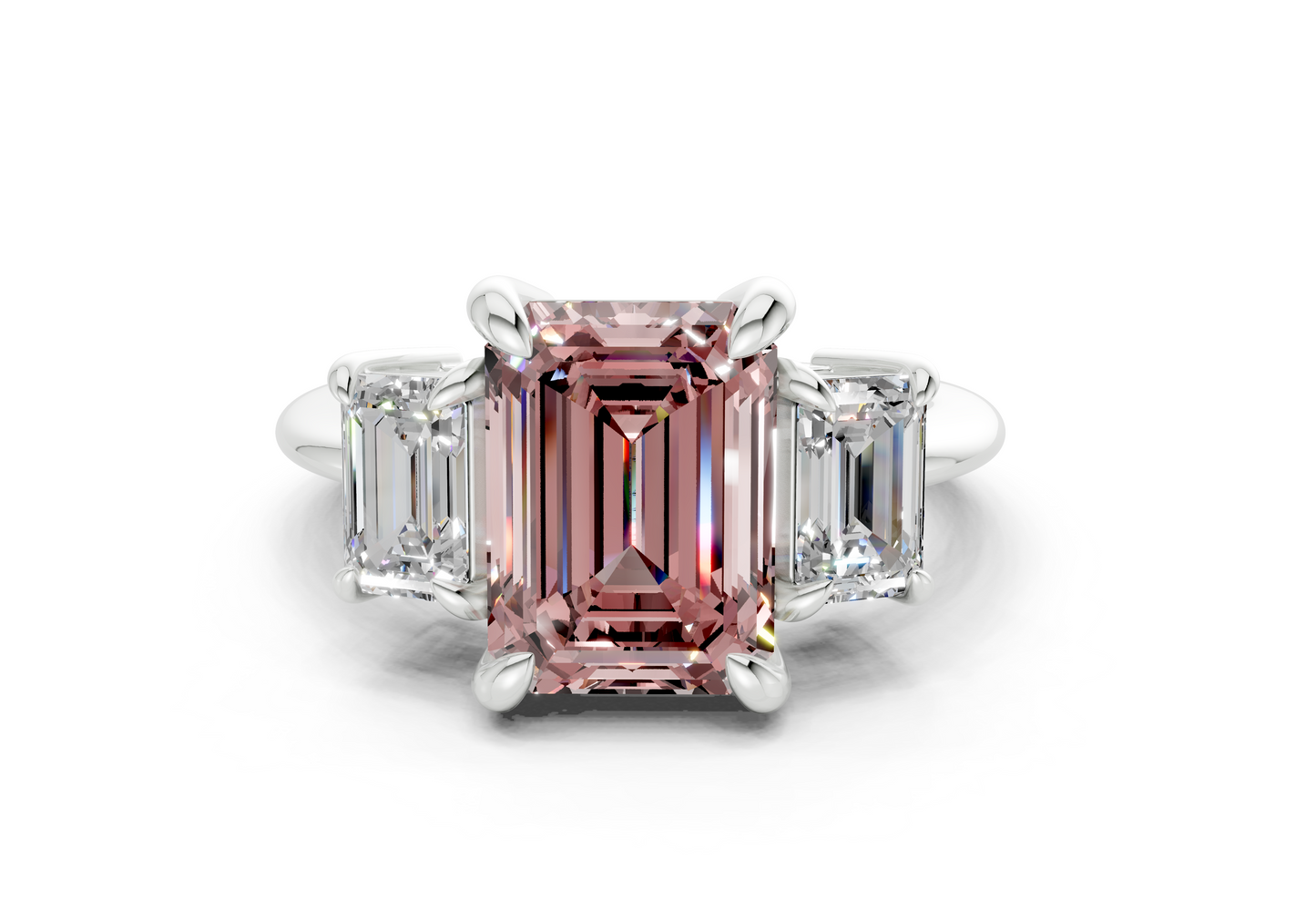 Valencia Pink Diamond Three Stone Emerald Cut 2mm Engagement Ring