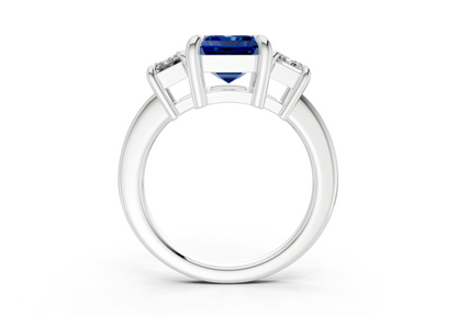 Valencia Sapphire Gemstone Three Stone Emerald Cut 2mm Engagement Ring
