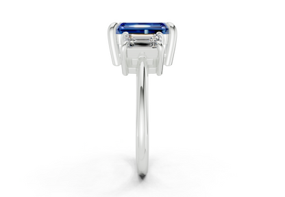 Valencia Sapphire Gemstone Three Stone Emerald Cut 2mm Engagement Ring