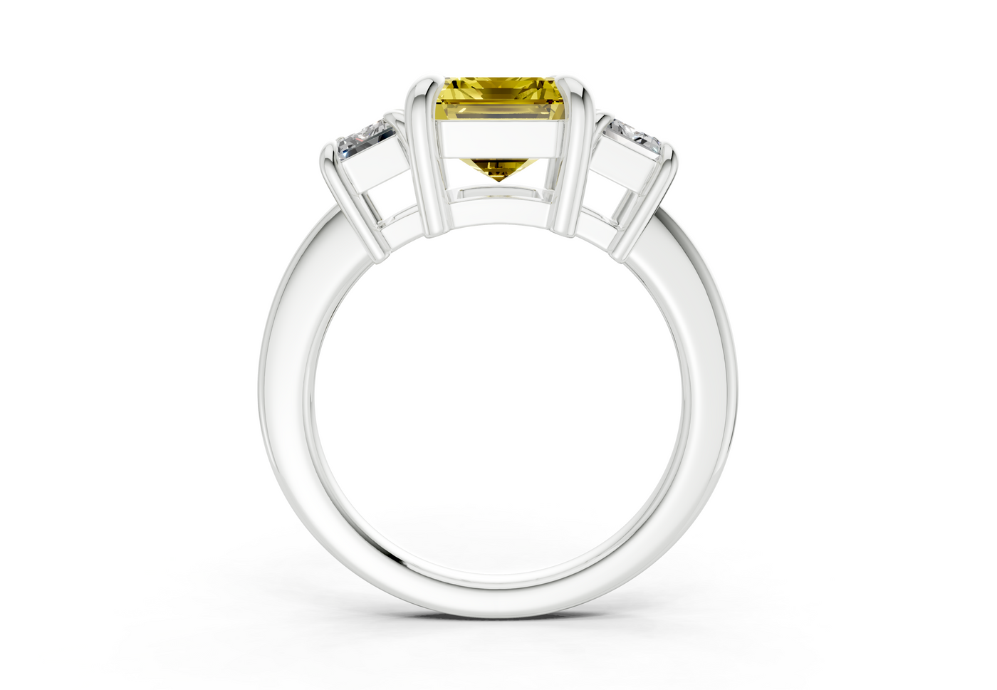 Valencia Yellow Diamond Three Stone Emerald Cut 2mm Engagement Ring