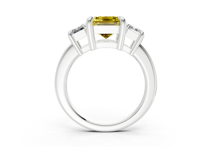 Valencia Yellow Diamond Three Stone Emerald Cut 2mm Engagement Ring