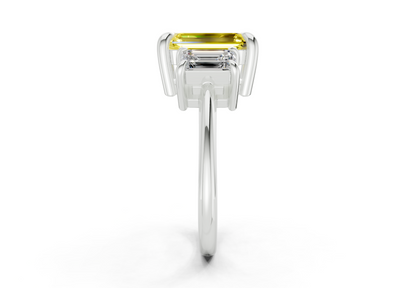 Valencia Yellow Diamond Three Stone Emerald Cut 2mm Engagement Ring