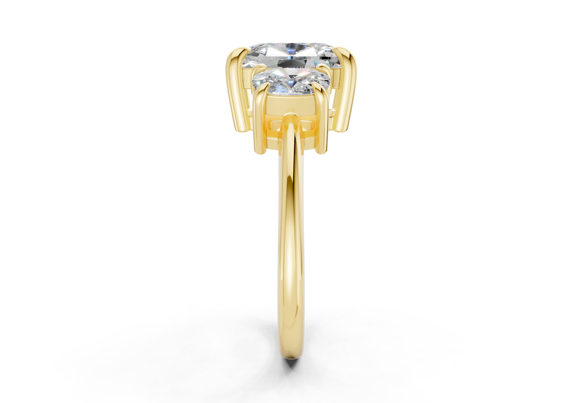Valencia Diamond Three Stone Elongated Cushion Cut 2mm Engagement Ring