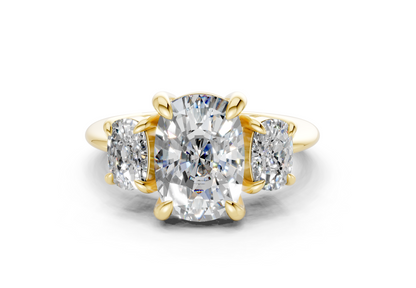 Valencia Diamond Three Stone Elongated Cushion Cut 2mm Engagement Ring