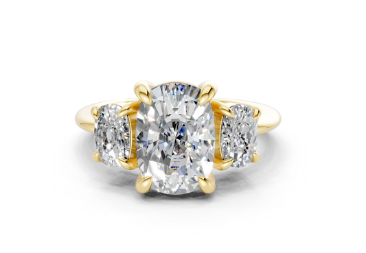 Valencia Diamond Three Stone Elongated Cushion Cut 2mm Engagement Ring