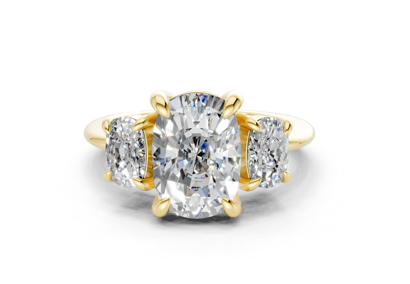 Valencia Diamond Three Stone Elongated Cushion Cut 2mm Engagement Ring