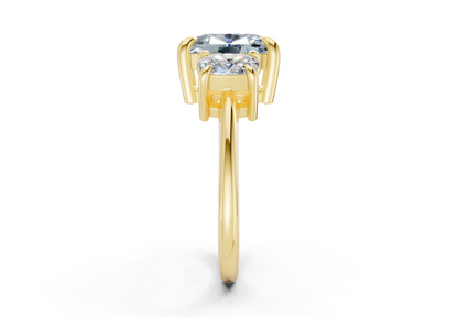 Valencia Blue Diamond Three Stone Elongated Cushion Cut 2mm Engagement Ring