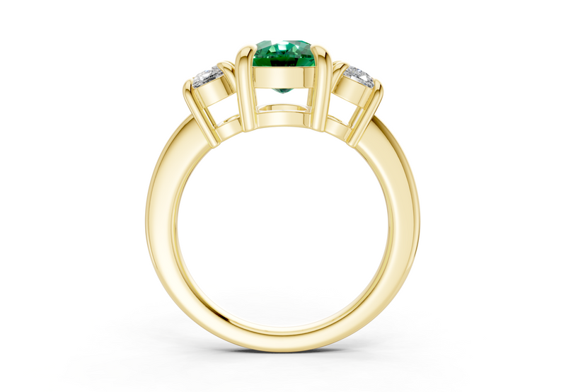 Valencia Emerald Gemstone Three Stone Elongated Cushion Cut 2mm Engagement Ring