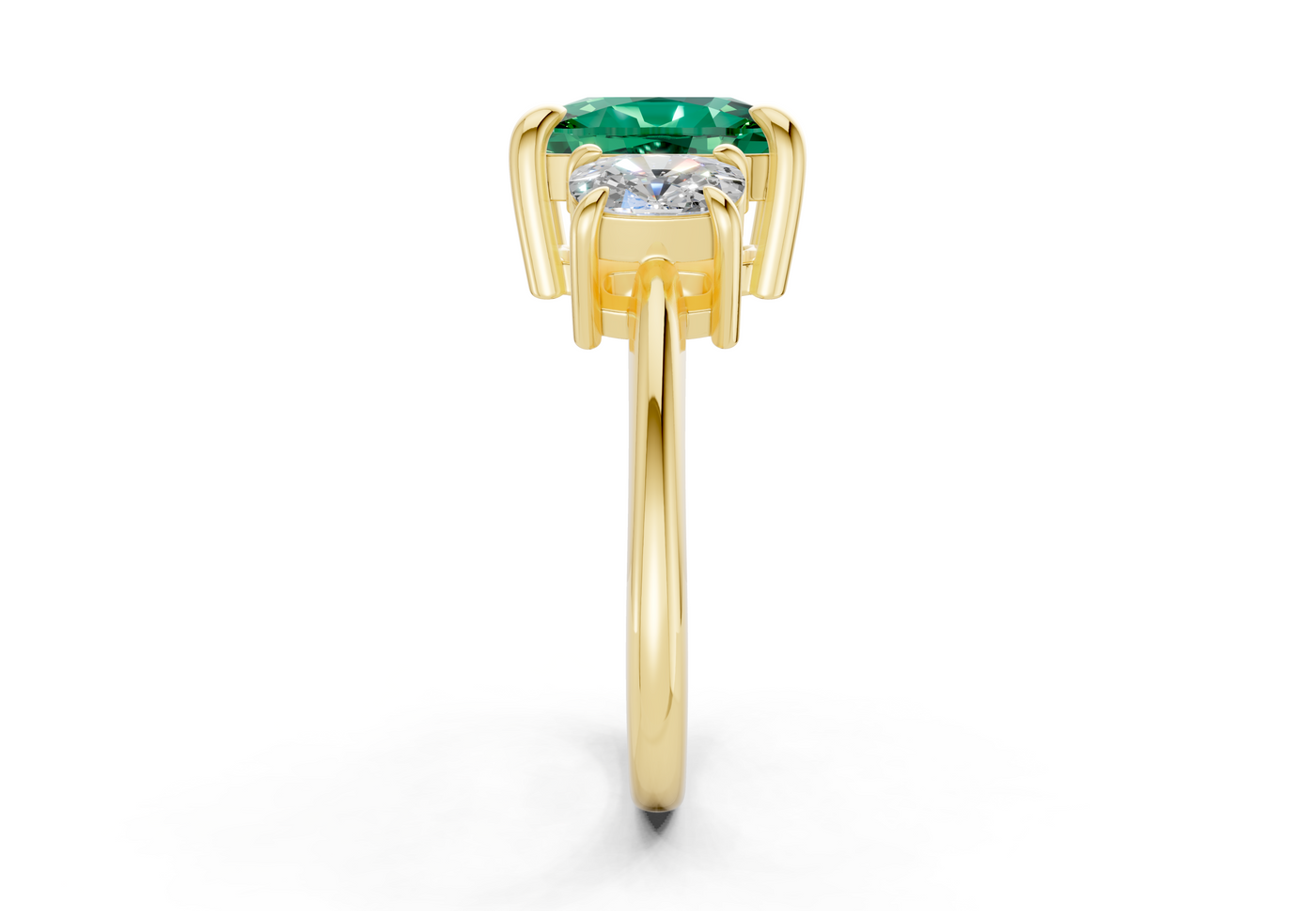 Valencia Emerald Gemstone Three Stone Elongated Cushion Cut 2mm Engagement Ring
