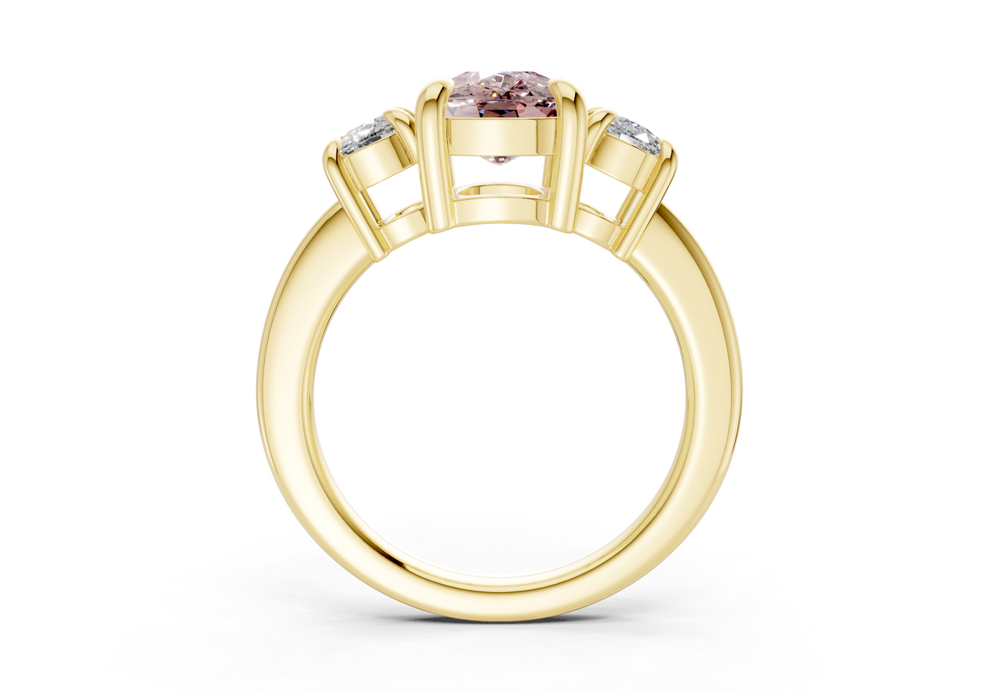 Valencia Pink Diamond Three Stone Elongated Cushion Cut 2mm Engagement Ring