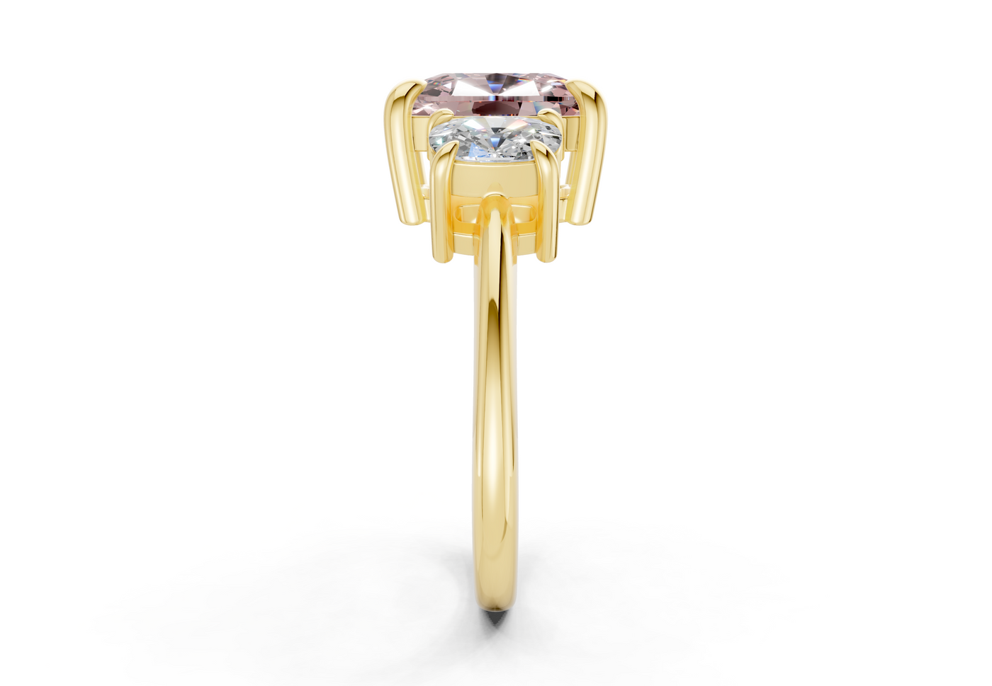 Valencia Pink Diamond Three Stone Elongated Cushion Cut 2mm Engagement Ring