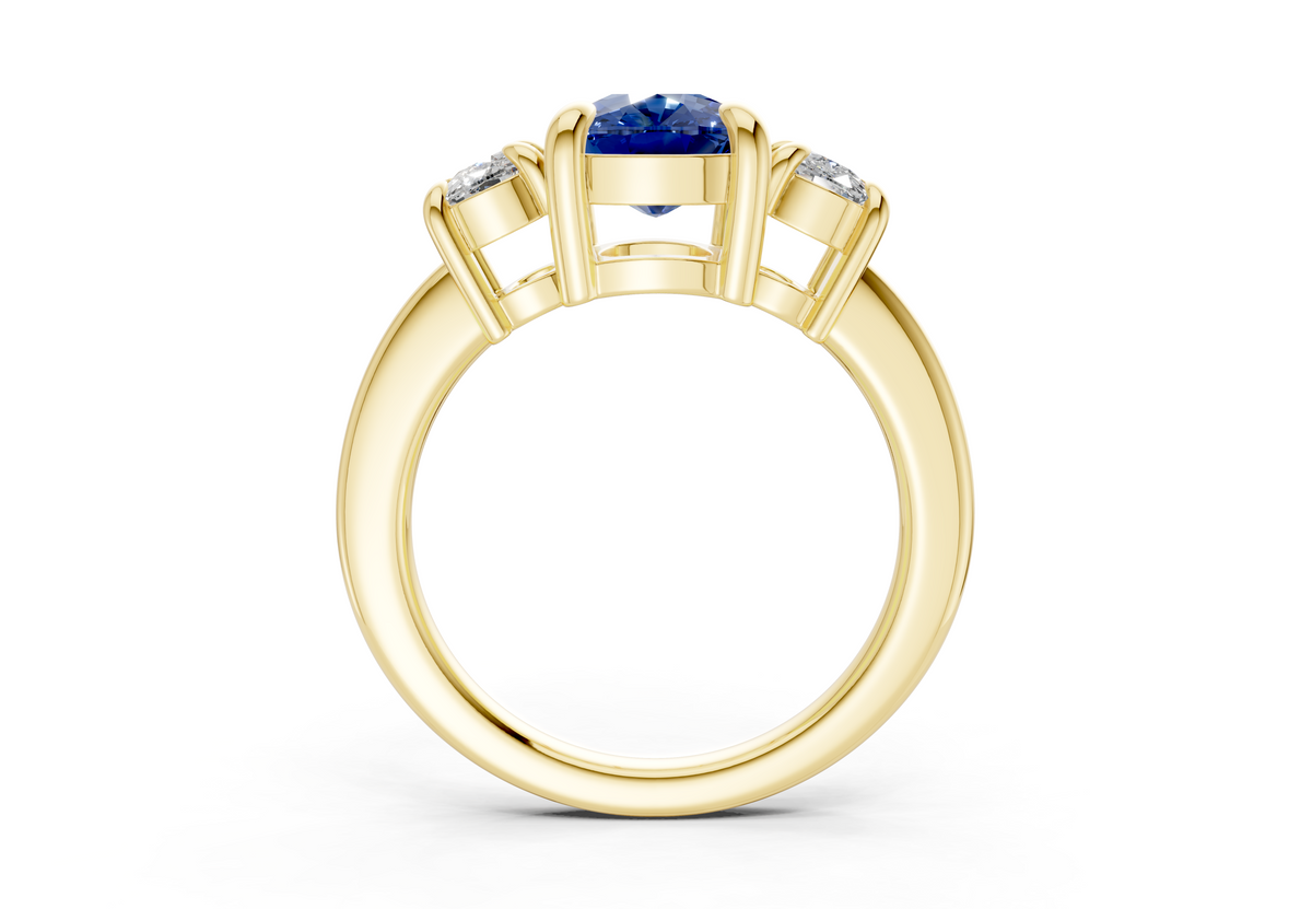 Valencia Sapphire Gemstone Three Stone Elongated Cushion Cut 2mm Engagement Ring