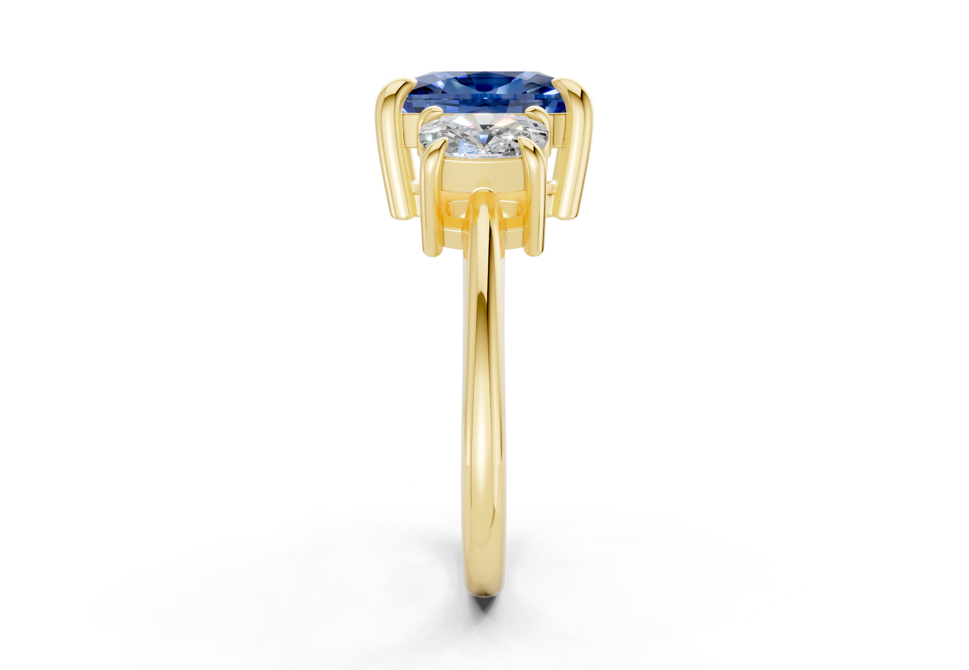 Valencia Sapphire Gemstone Three Stone Elongated Cushion Cut 2mm Engagement Ring