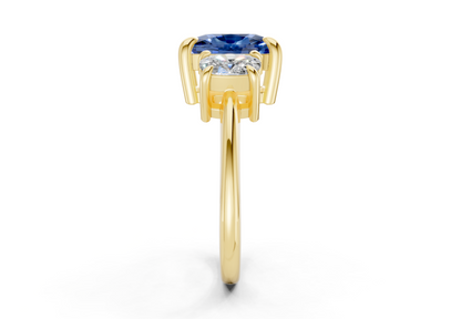 Valencia Sapphire Gemstone Three Stone Elongated Cushion Cut 2mm Engagement Ring