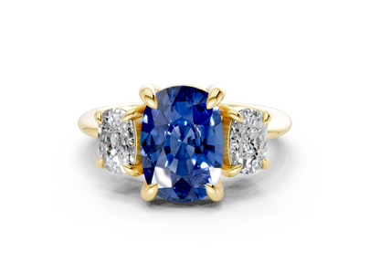 Valencia Sapphire Gemstone Three Stone Elongated Cushion Cut 2mm Engagement Ring