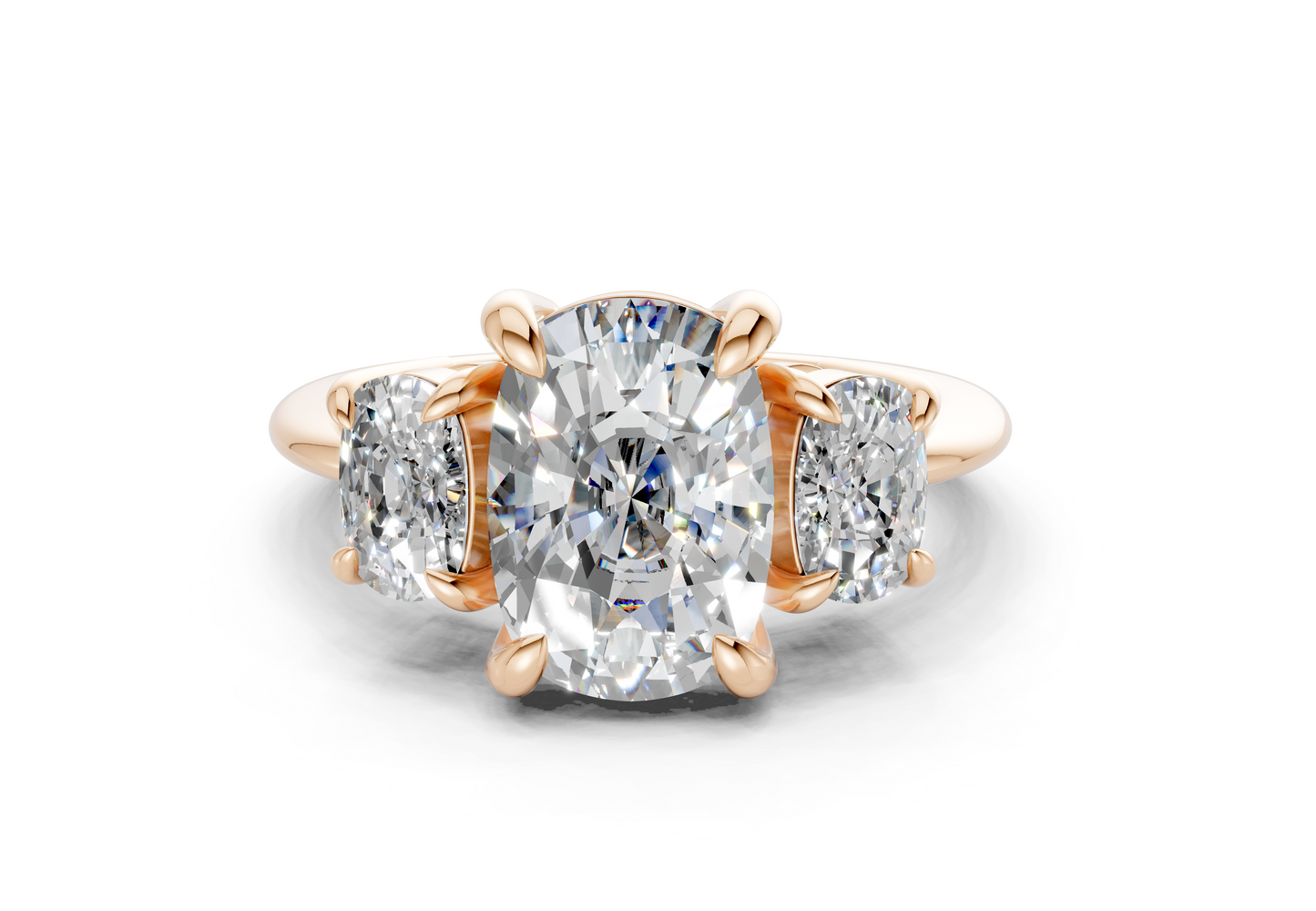 Valencia Diamond Three Stone Elongated Cushion Cut 2mm Engagement Ring