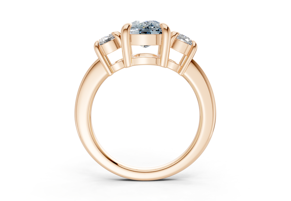 Valencia Blue Diamond Three Stone Elongated Cushion Cut 2mm Engagement Ring