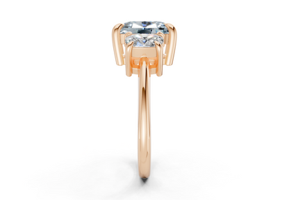Valencia Blue Diamond Three Stone Elongated Cushion Cut 2mm Engagement Ring