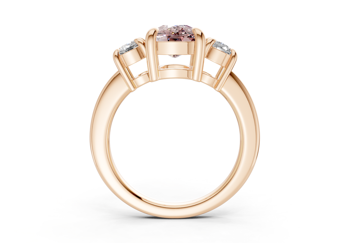 Valencia Pink Diamond Three Stone Elongated Cushion Cut 2mm Engagement Ring