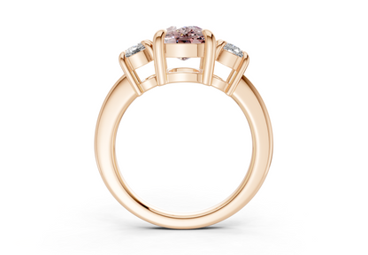 Valencia Pink Diamond Three Stone Elongated Cushion Cut 2mm Engagement Ring