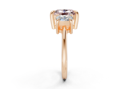 Valencia Pink Diamond Three Stone Elongated Cushion Cut 2mm Engagement Ring