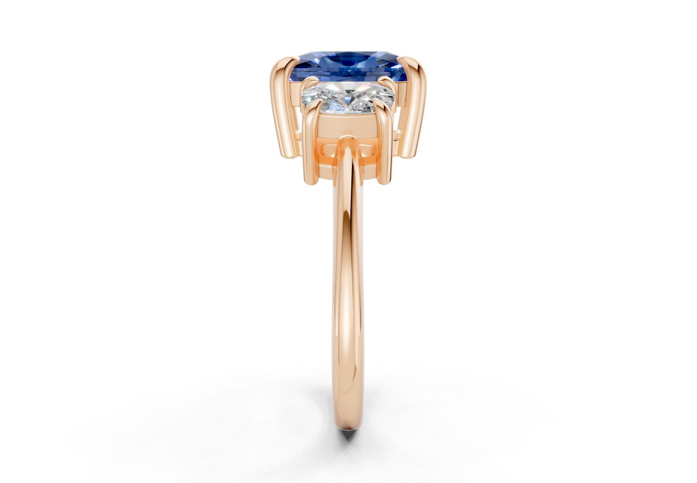 Valencia Sapphire Gemstone Three Stone Elongated Cushion Cut 2mm Engagement Ring