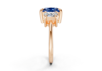 Valencia Sapphire Gemstone Three Stone Elongated Cushion Cut 2mm Engagement Ring