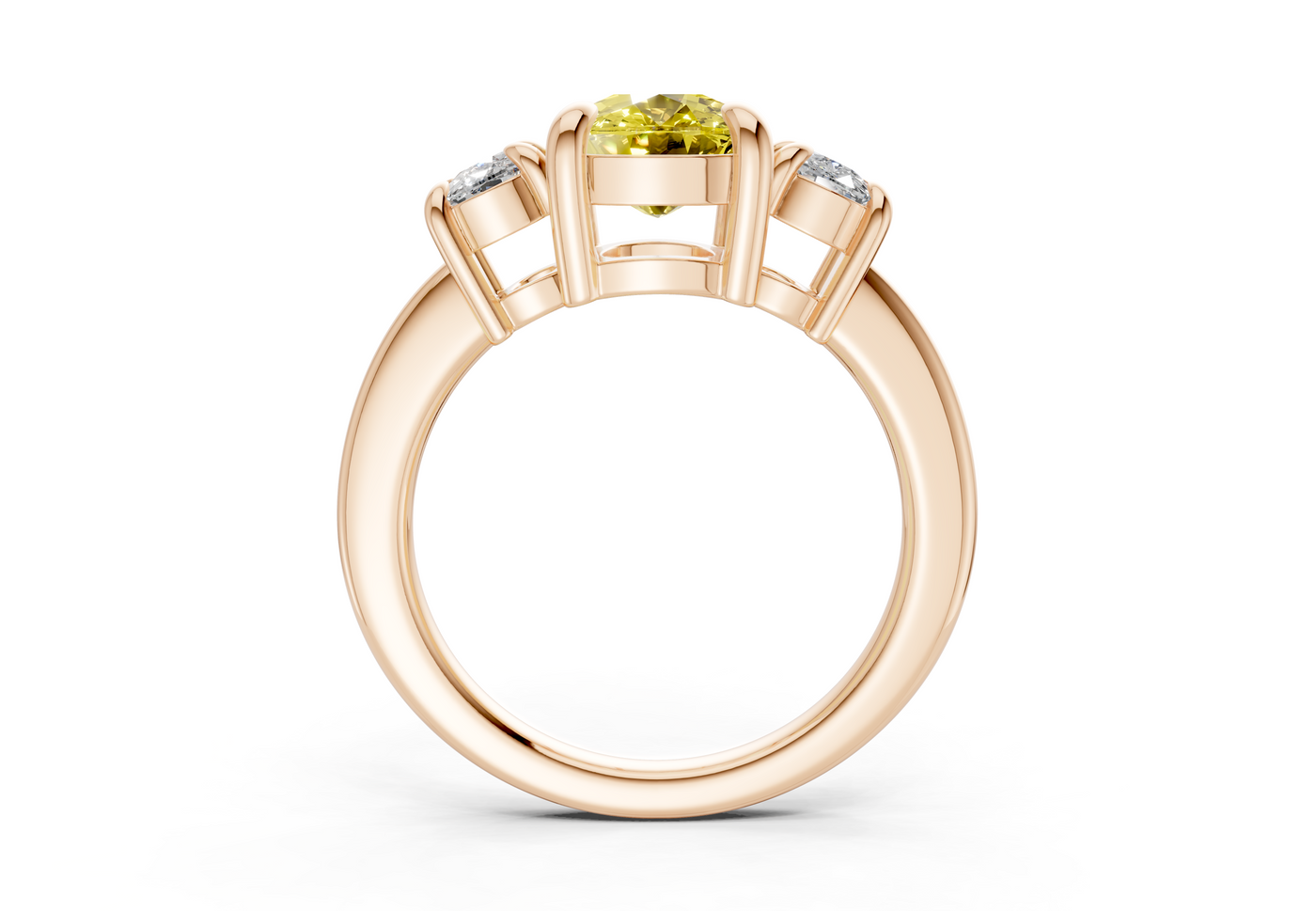 Valencia Yellow Diamond Three Stone Elongated Cushion Cut 2mm Engagement Ring
