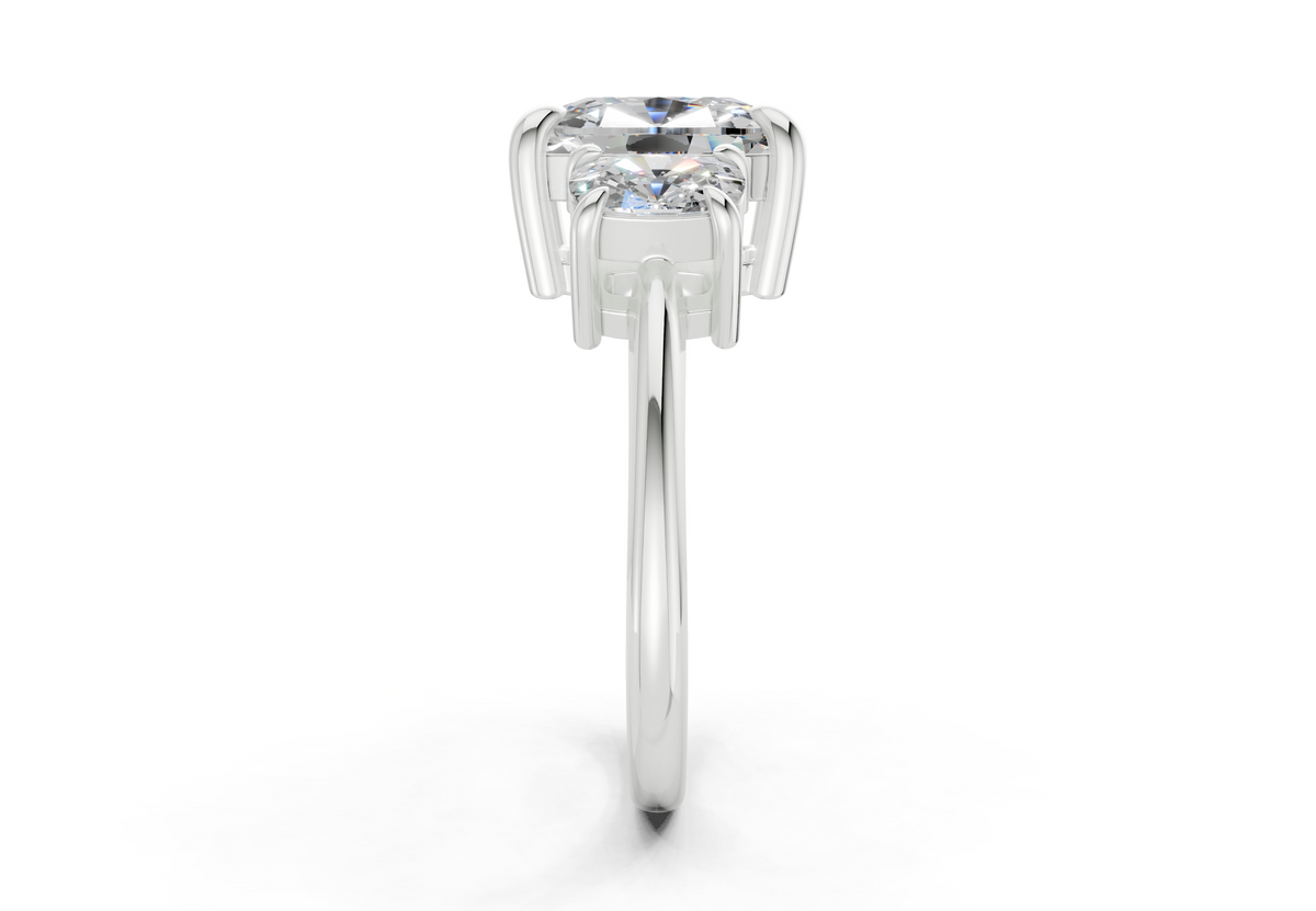 Valencia Diamond Three Stone Elongated Cushion Cut 2mm Engagement Ring