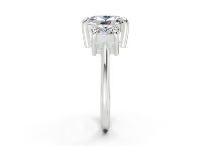 Valencia Diamond Three Stone Elongated Cushion Cut 2mm Engagement Ring