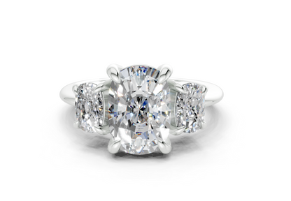 Valencia Diamond Three Stone Elongated Cushion Cut 2mm Engagement Ring