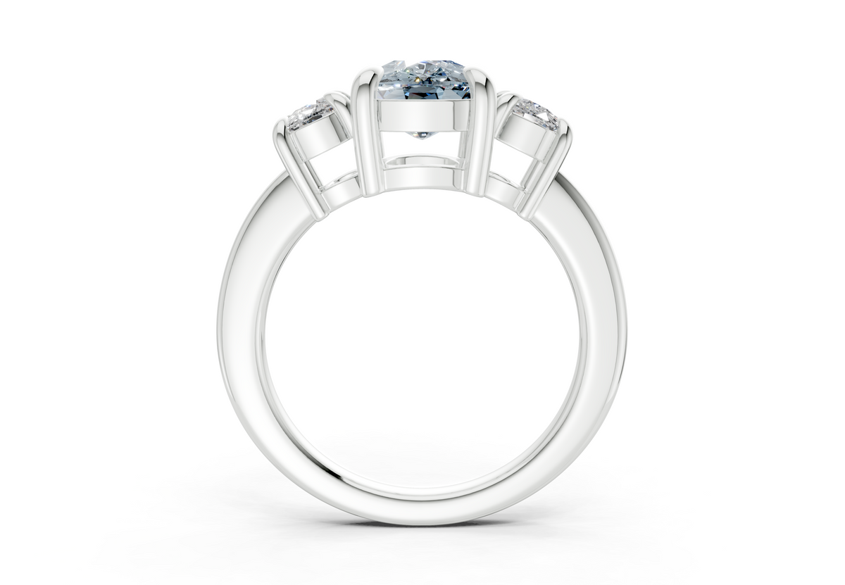 Valencia Blue Diamond Three Stone Elongated Cushion Cut 2mm Engagement Ring