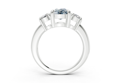 Valencia Blue Diamond Three Stone Elongated Cushion Cut 2mm Engagement Ring