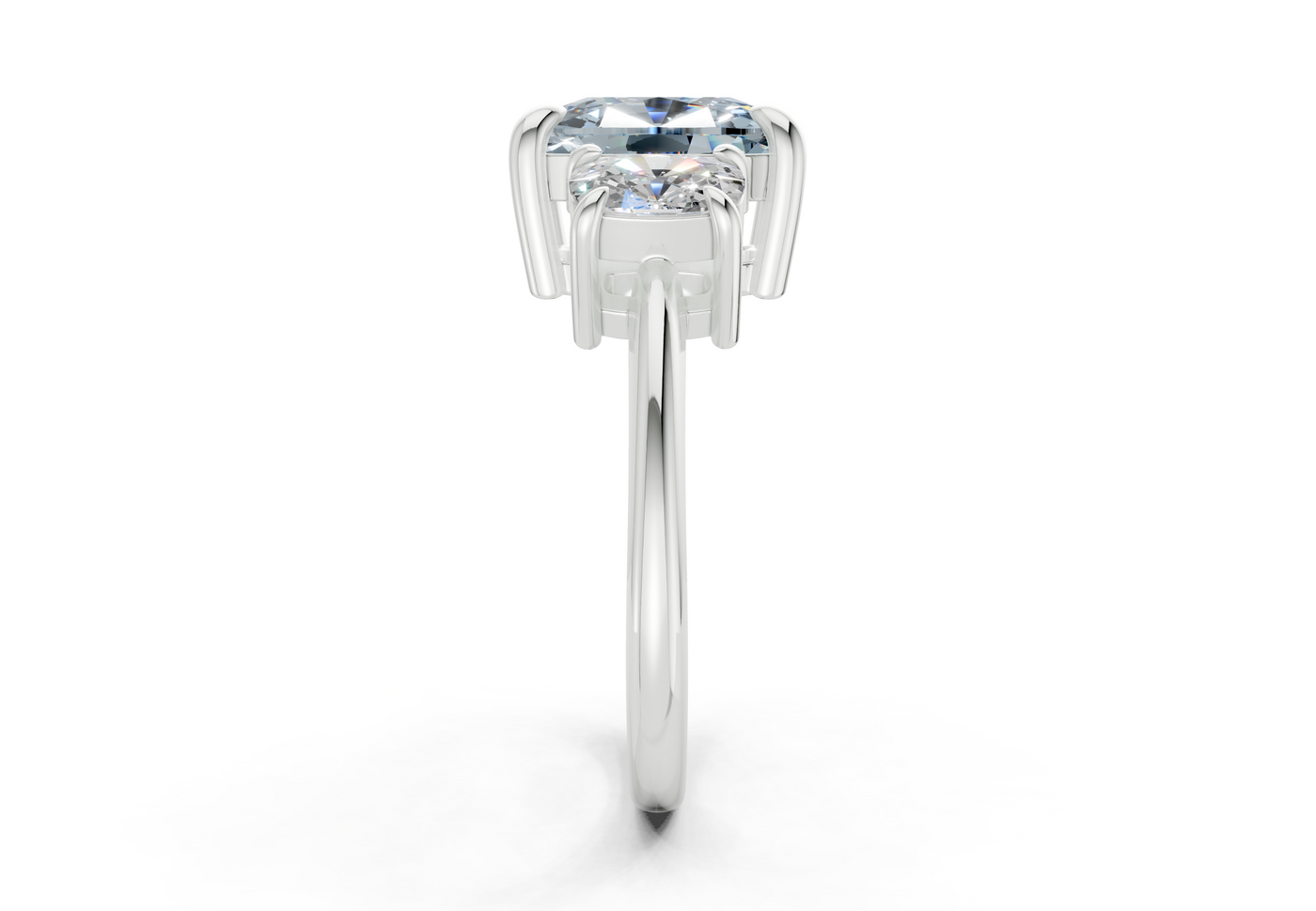 Valencia Blue Diamond Three Stone Elongated Cushion Cut 2mm Engagement Ring