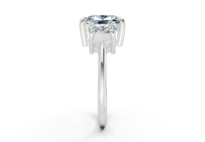 Valencia Blue Diamond Three Stone Elongated Cushion Cut 2mm Engagement Ring