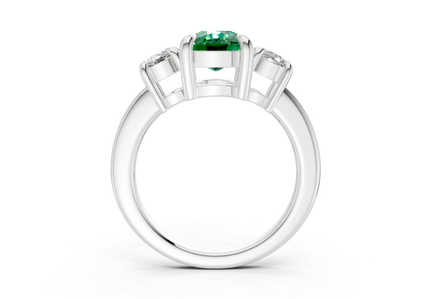 Valencia Emerald Gemstone Three Stone Elongated Cushion Cut 2mm Engagement Ring