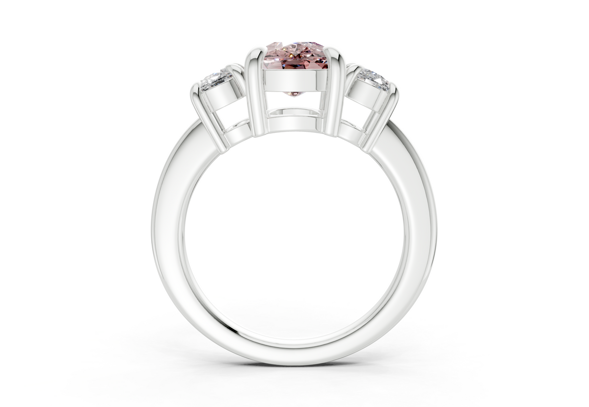 Valencia Pink Diamond Three Stone Elongated Cushion Cut 2mm Engagement Ring