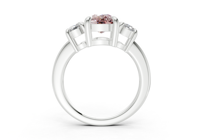 Valencia Pink Diamond Three Stone Elongated Cushion Cut 2mm Engagement Ring