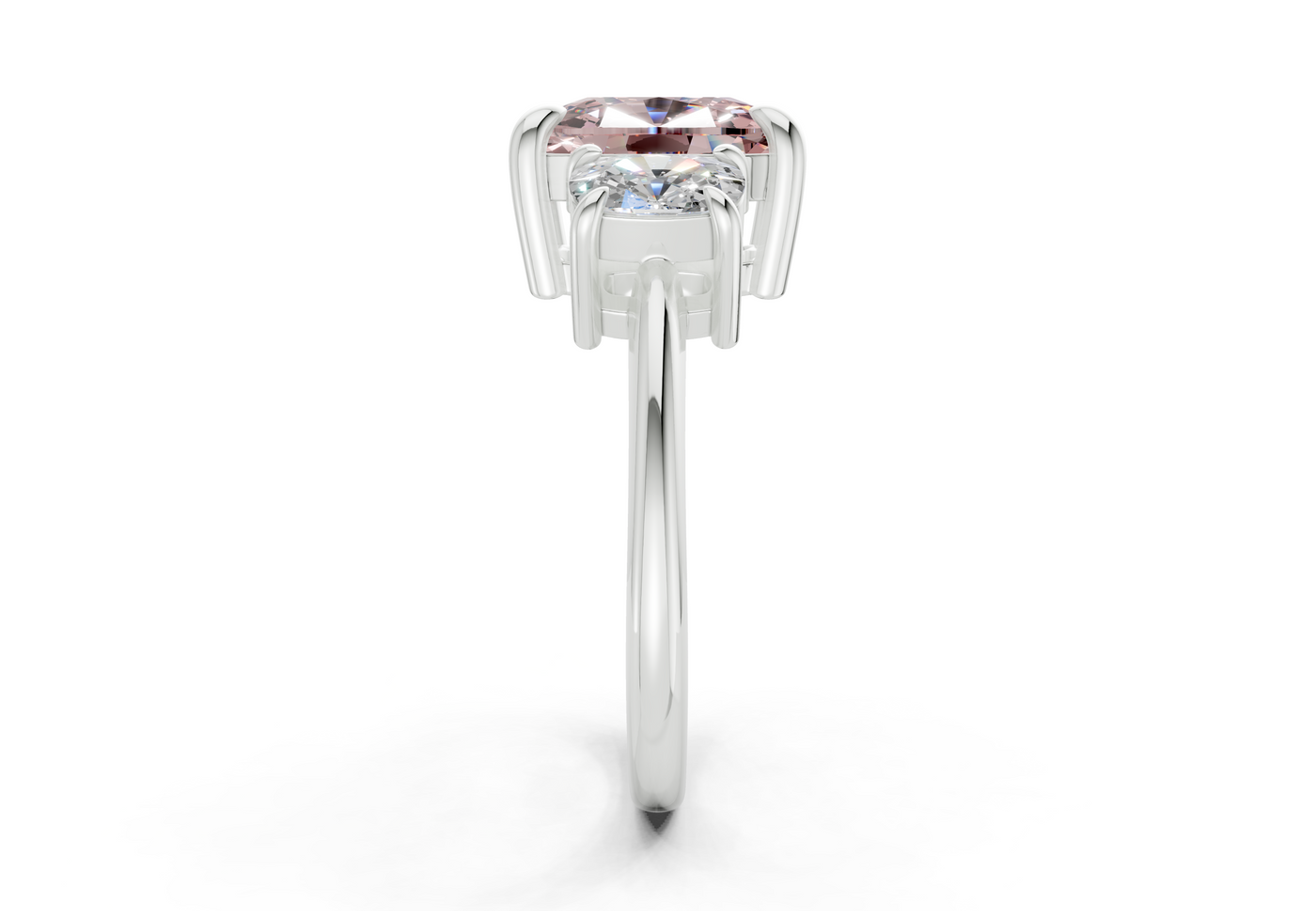 Valencia Pink Diamond Three Stone Elongated Cushion Cut 2mm Engagement Ring