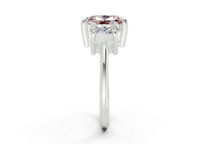 Valencia Pink Diamond Three Stone Elongated Cushion Cut 2mm Engagement Ring