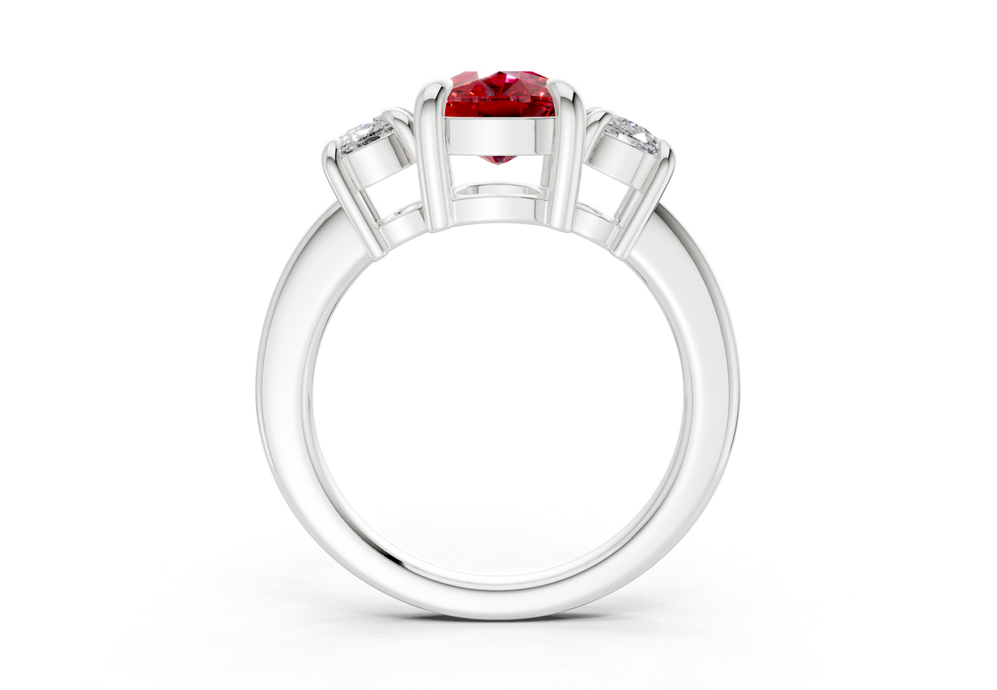 Valencia Ruby Gemstone Three Stone Elongated Cushion Cut 2mm Engagement Ring