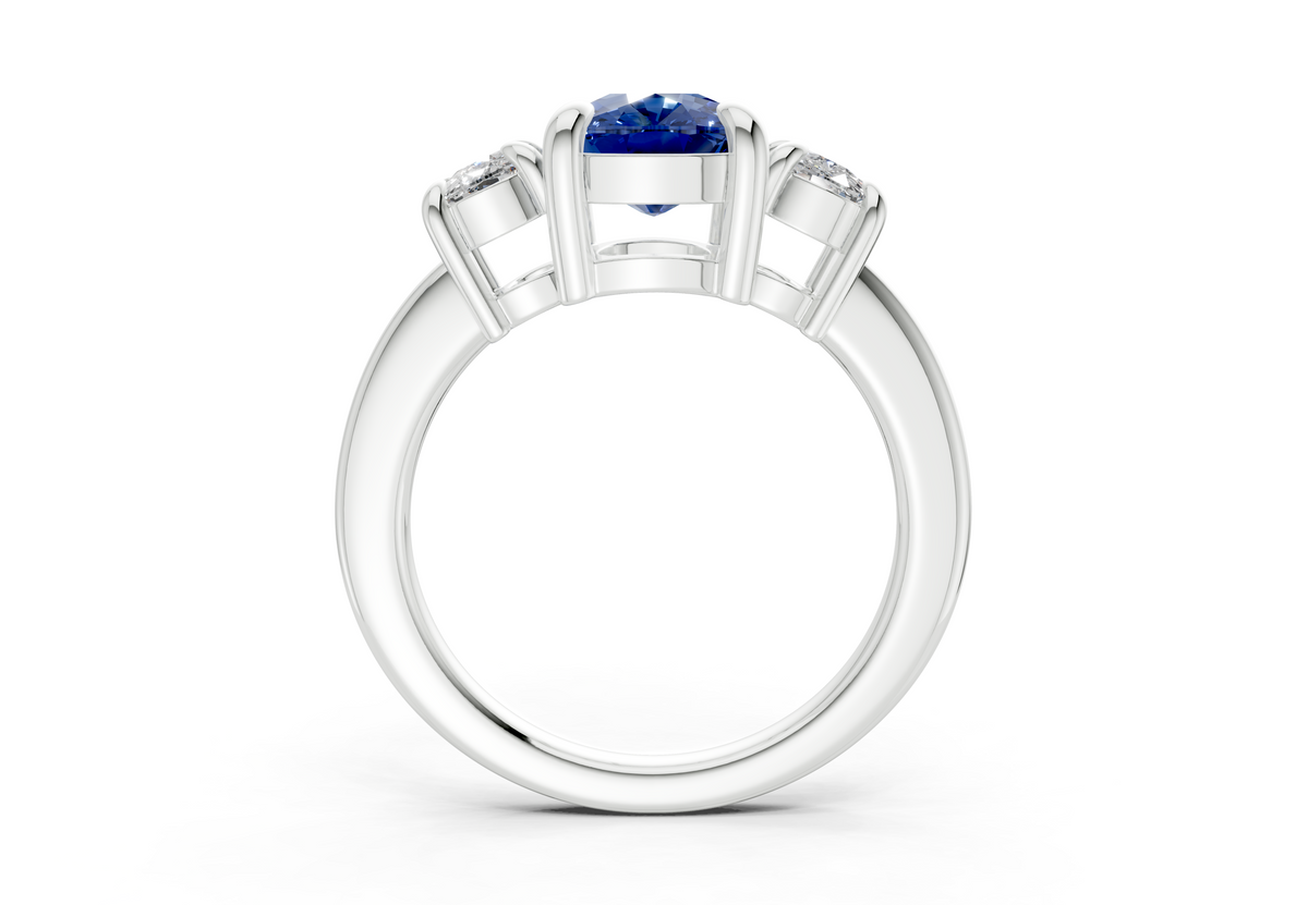Valencia Sapphire Gemstone Three Stone Elongated Cushion Cut 2mm Engagement Ring