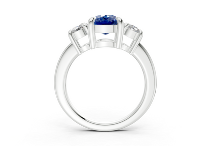 Valencia Sapphire Gemstone Three Stone Elongated Cushion Cut 2mm Engagement Ring