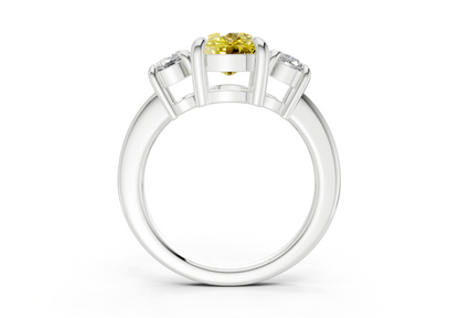 Valencia Yellow Diamond Three Stone Elongated Cushion Cut 2mm Engagement Ring