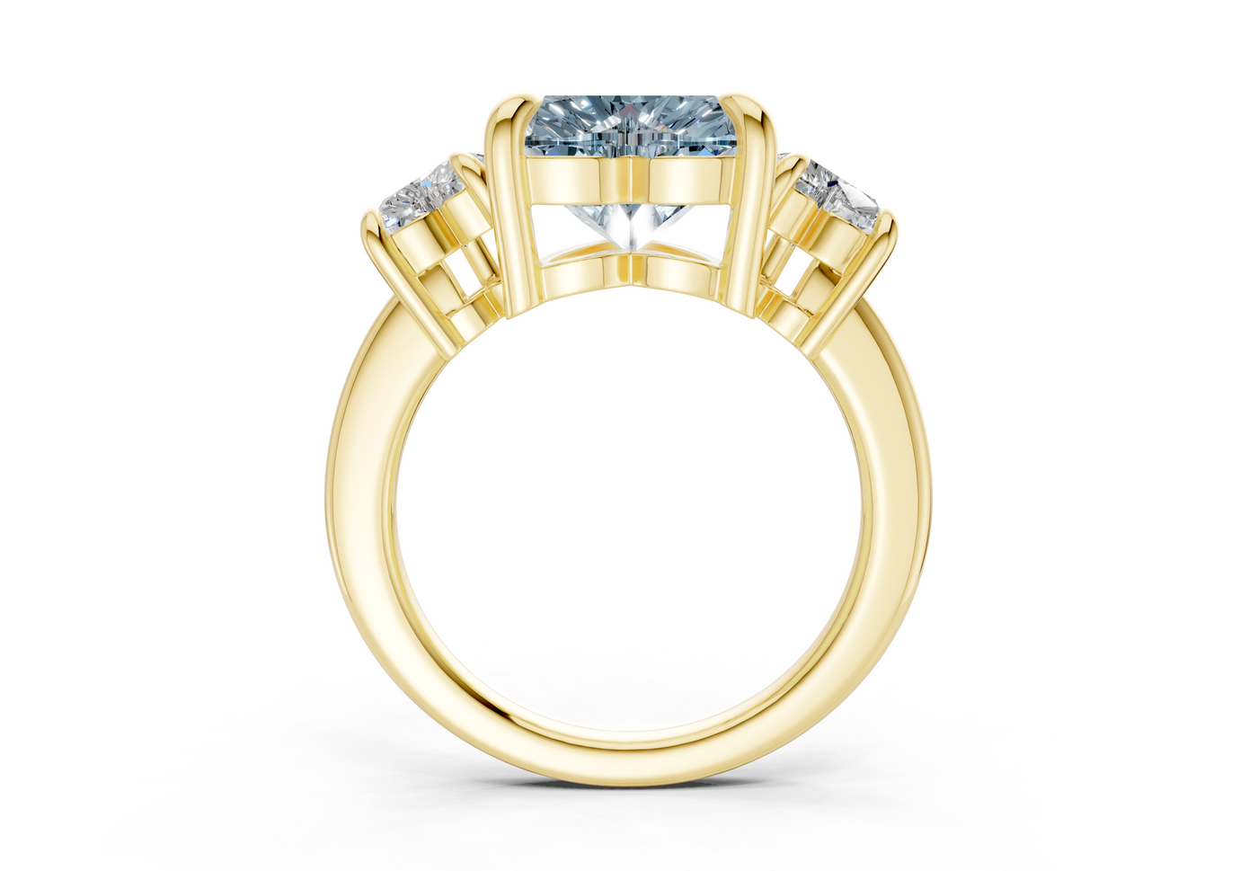 Valencia Blue Diamond Three Stone Heart Cut 2mm Engagement Ring