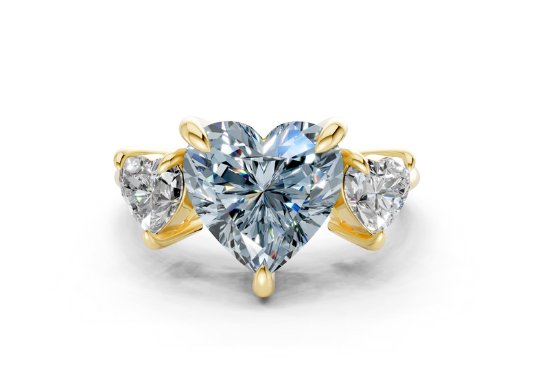 Valencia Blue Diamond Three Stone Heart Cut 2mm Engagement Ring