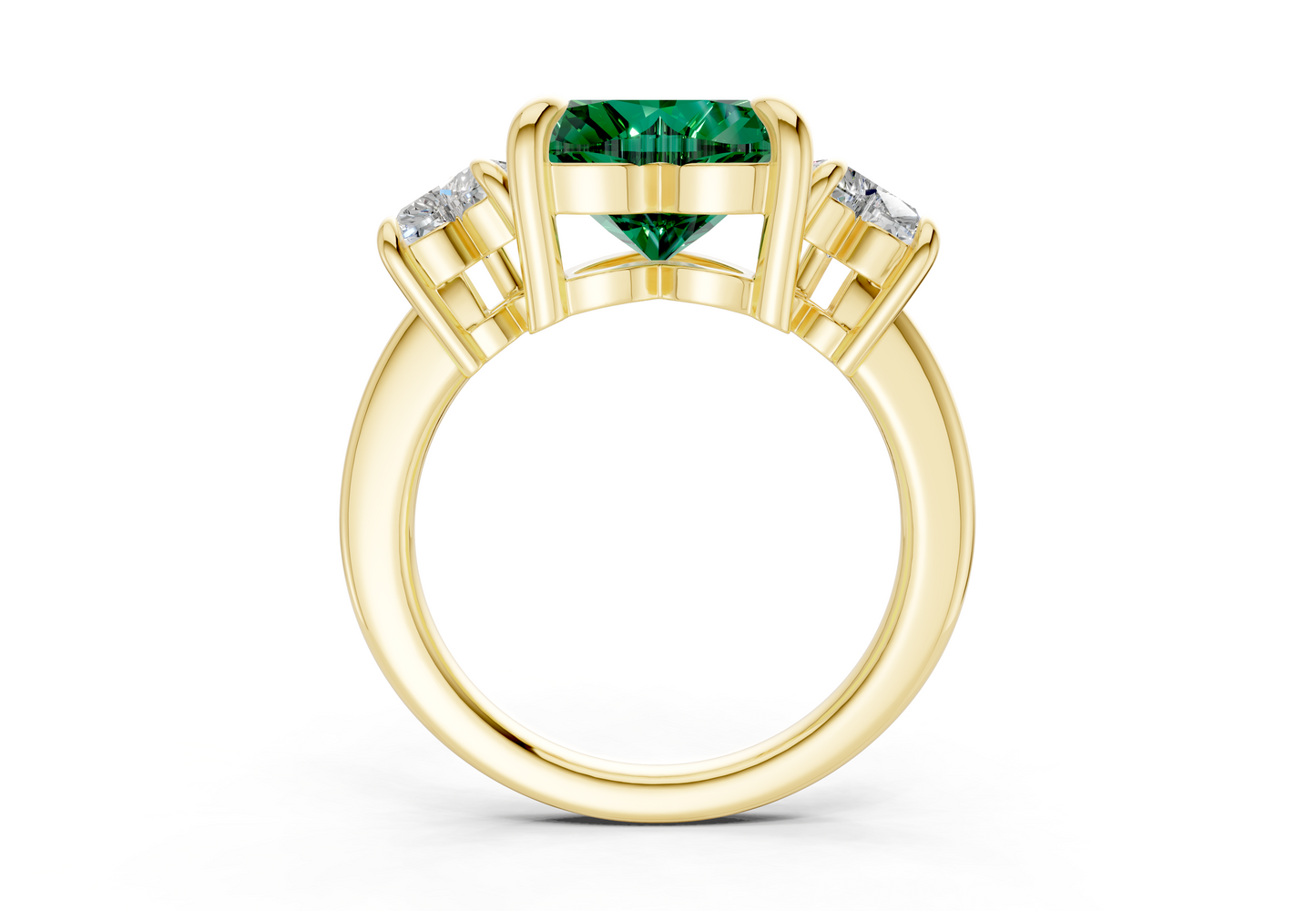 Valencia Emerald Gemstone Three Stone Heart Cut 2mm Engagement Ring