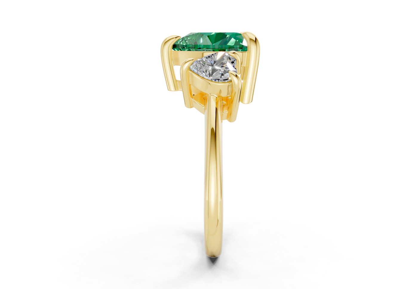 Valencia Emerald Gemstone Three Stone Heart Cut 2mm Engagement Ring