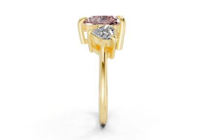 Valencia Pink Diamond Three Stone Heart Cut 2mm Engagement Ring
